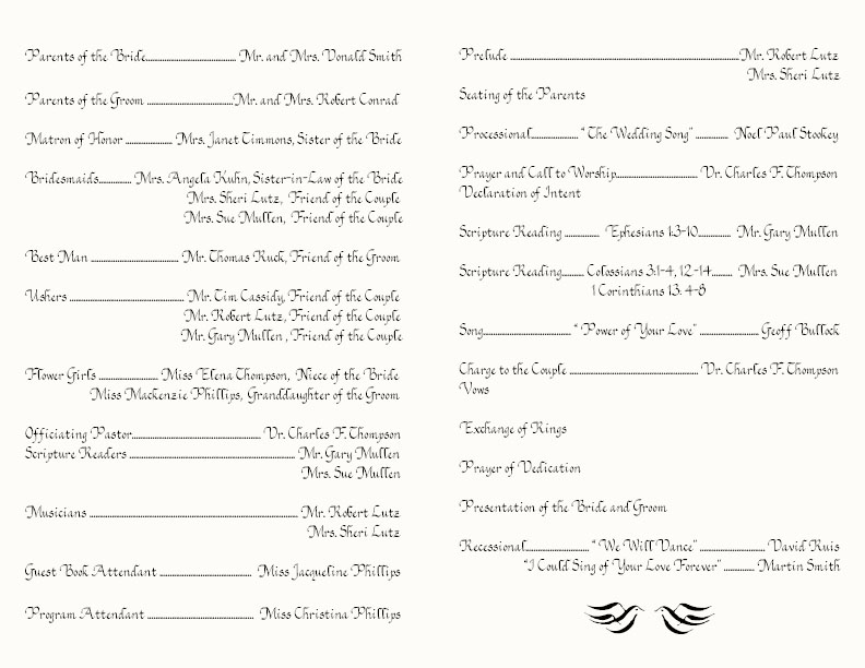 typical wedding ceremony program