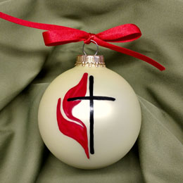 Hand-Painted Christmas ball United Methodist Church Emblem