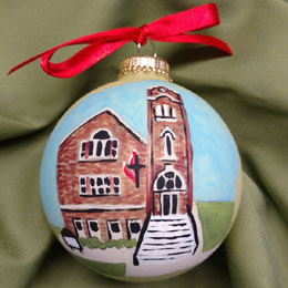 Hand-Painted Christmas Ball Church Portrait