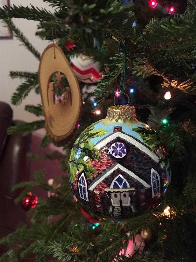 Hand-Painted Christmas Ornaments with Church Portrait