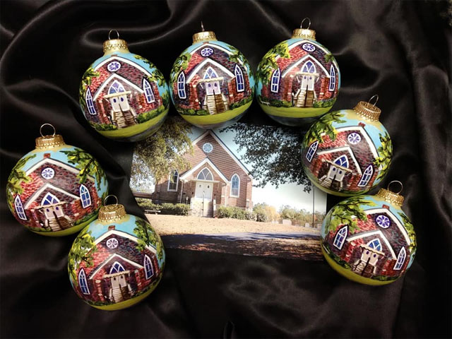 Hand-Painted Christmas Balls-Church-House-People Portraits