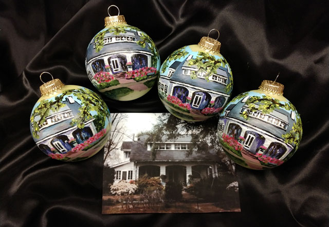 Hand-Painted House Portraits on Christmas Balls